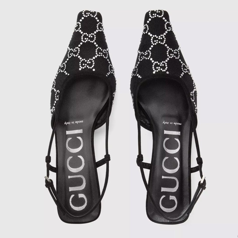 BNIB 100% AUTHENTIC Gucci Crystal Kitten Heels Slingback size 38.5